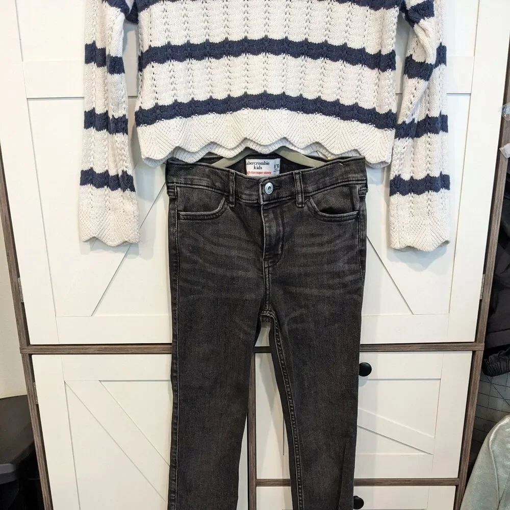 Abercrombie Kids Outfit Sweater Jeans Set Striped Size 9 10
